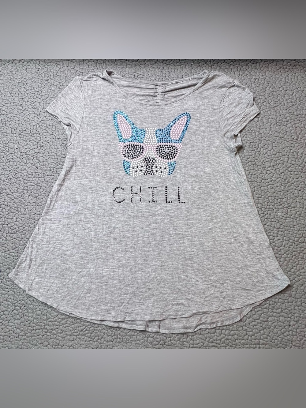 Justice Short Sleeve T Shirt French Bull Dog Gray And Blue Size 16